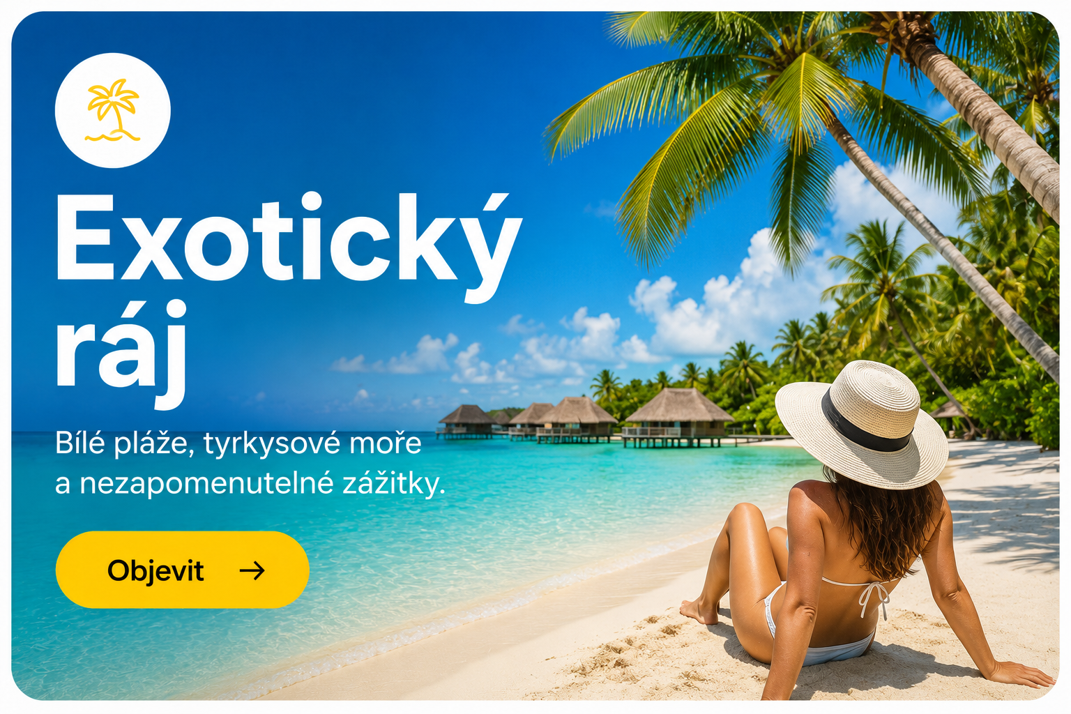 Exotická pláž s palmami a tyrkysovým mořem
