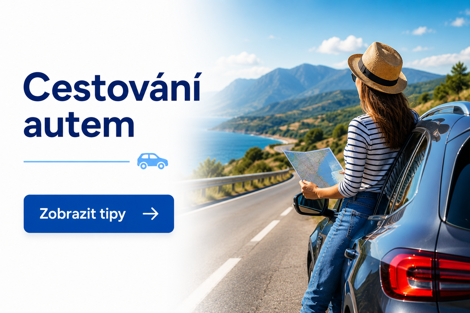 žena je opřená o auto a dívá se na moře